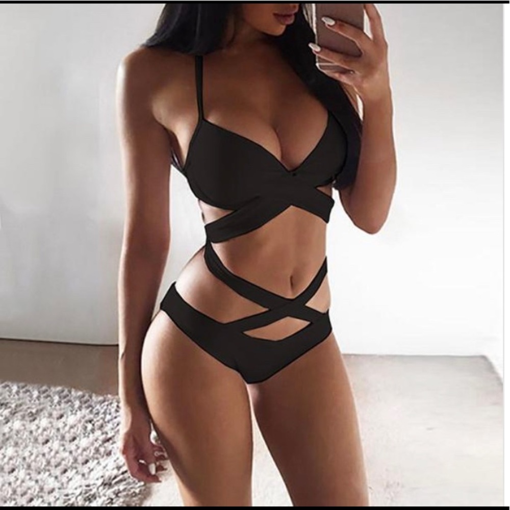 Black Crossbody Swimsuit